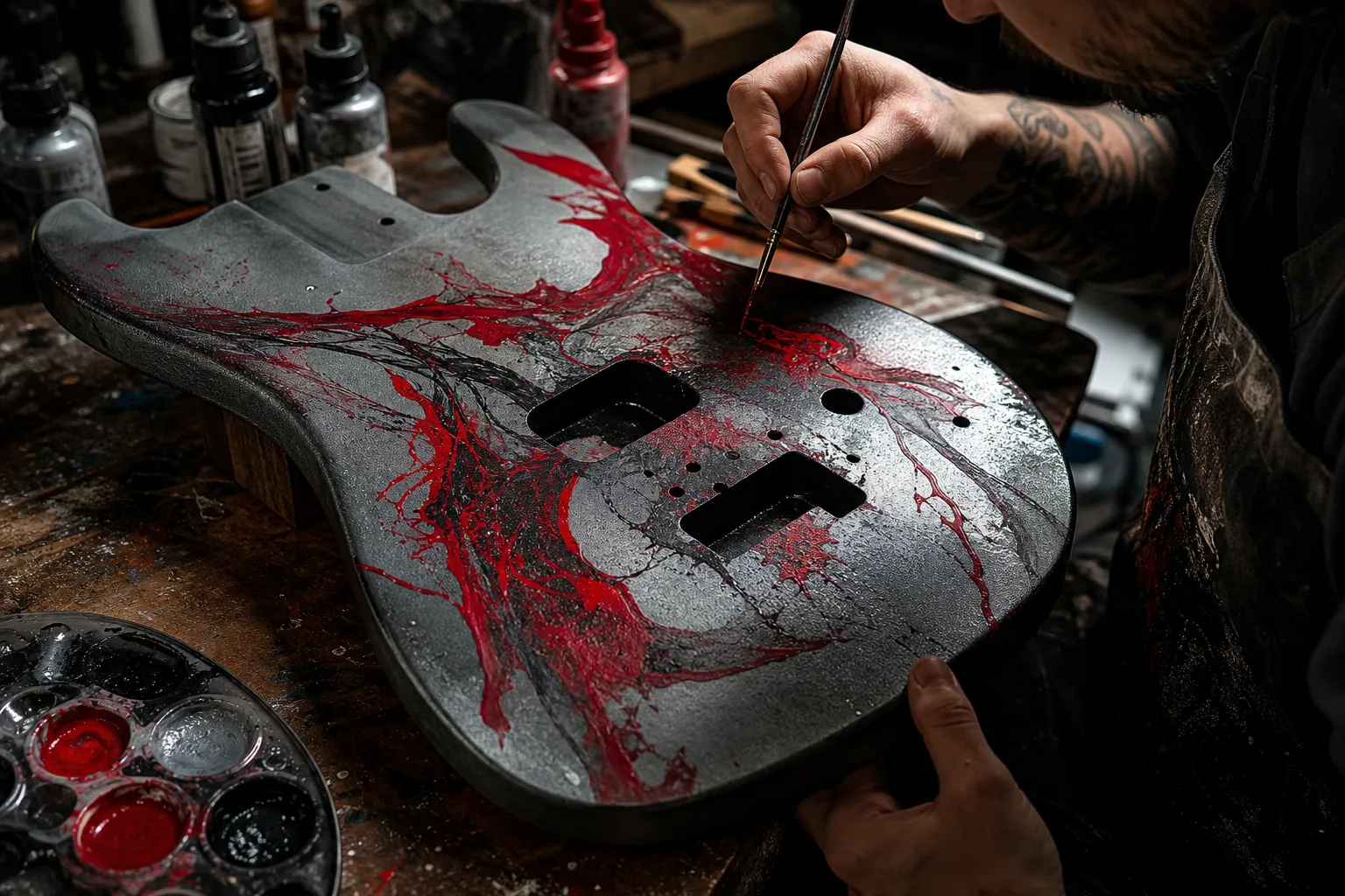 Gears of War: E-Day Gibson gitarları için el boyaması yapılan gitar gövdesi.