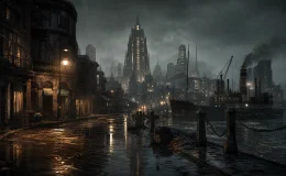 The Sinking City 2 için sular altında kalmış 1920’ler esintili Arkham kentini betimleyen atmosferik görsel.