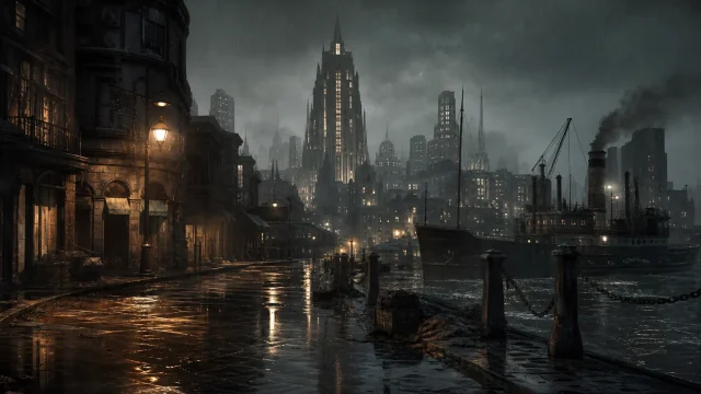 The Sinking City 2 için sular altında kalmış 1920’ler esintili Arkham kentini betimleyen atmosferik görsel.