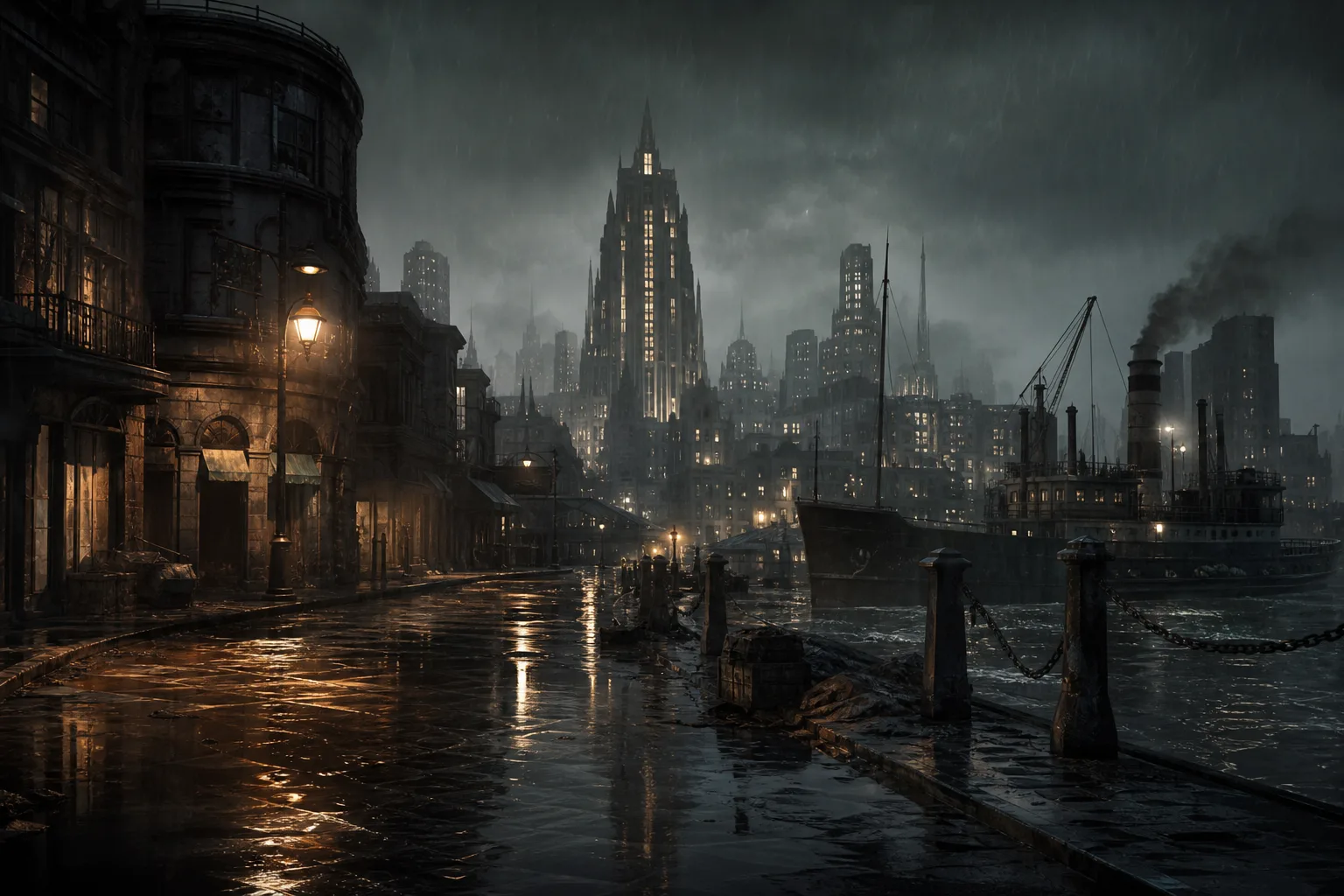 The Sinking City 2 için sular altında kalmış 1920’ler esintili Arkham kentini betimleyen atmosferik görsel.